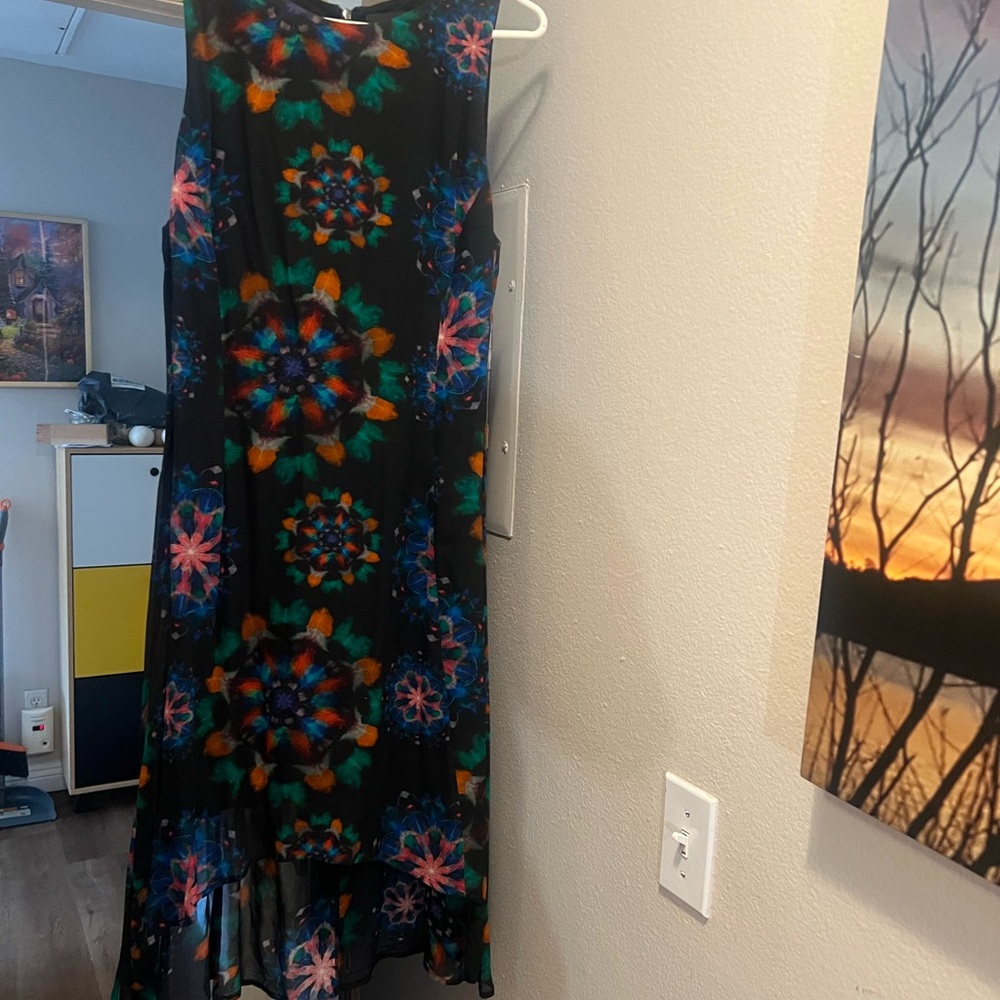 Desigual Black Maxi Dress with Multicolored Floral Patterns